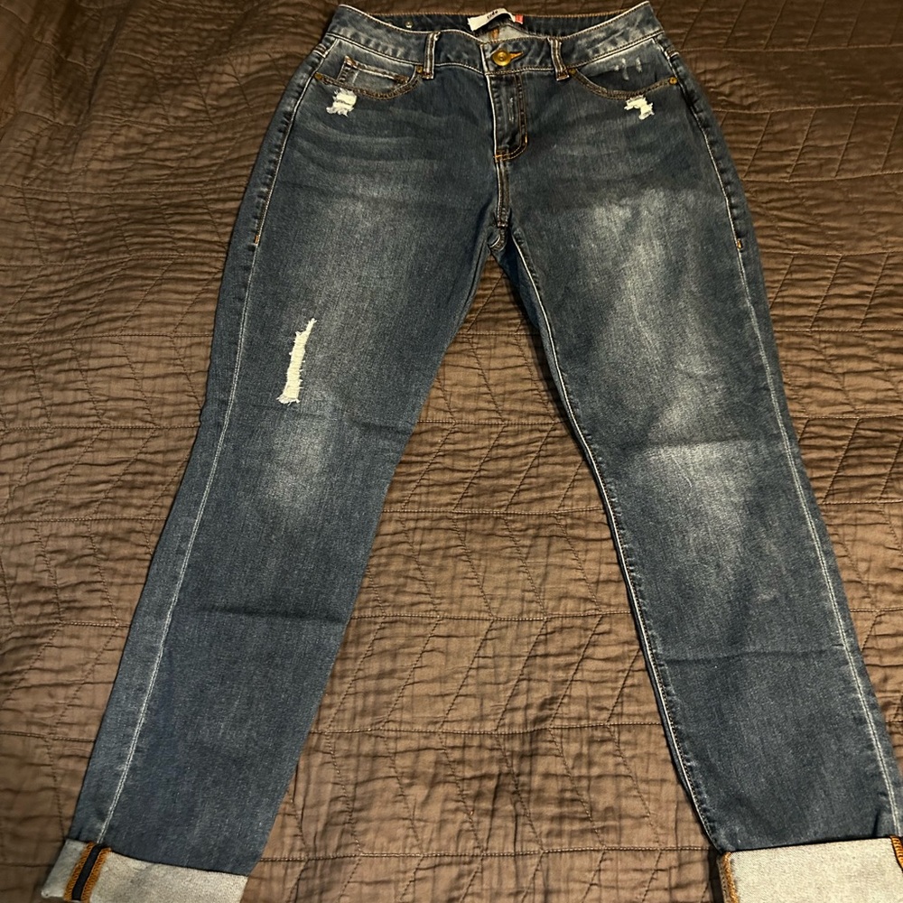 Women’s Distressed Dark Wash Jeans - Blue